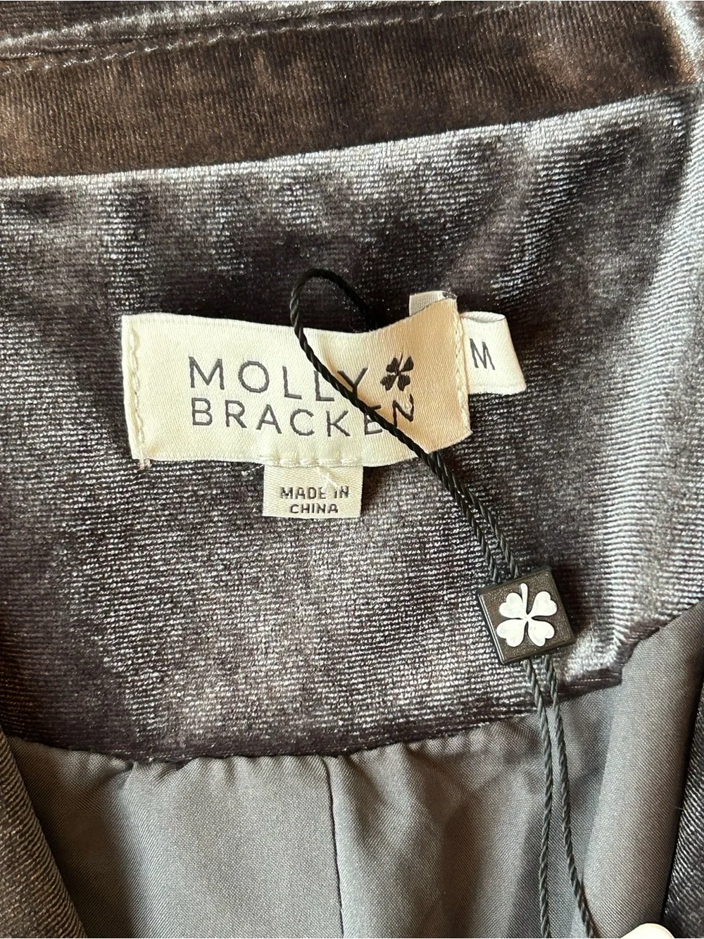 Molly Bracken Velvet Woven Jacket Blazer Gray Size Medium NWT